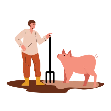 Bauer und Schwein  Illustration