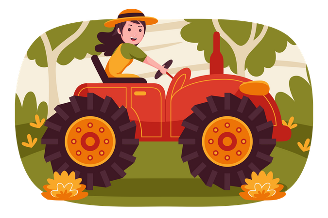 Bäuerin fährt Traktor  Illustration