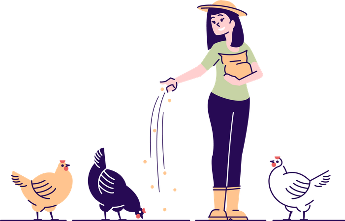 Bäuerin füttert Hühner  Illustration