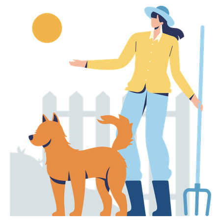 Bäuerin mit Hund  Illustration