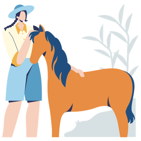 Bäuerin mit Pferd  Illustration