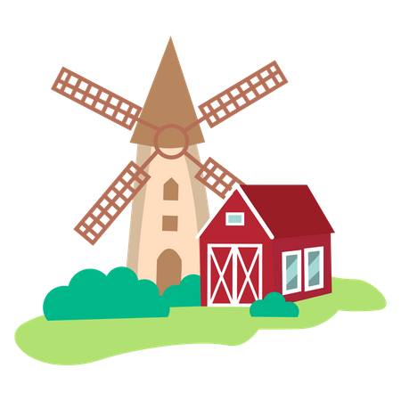 Bauernhaus mit Windmühle  Illustration