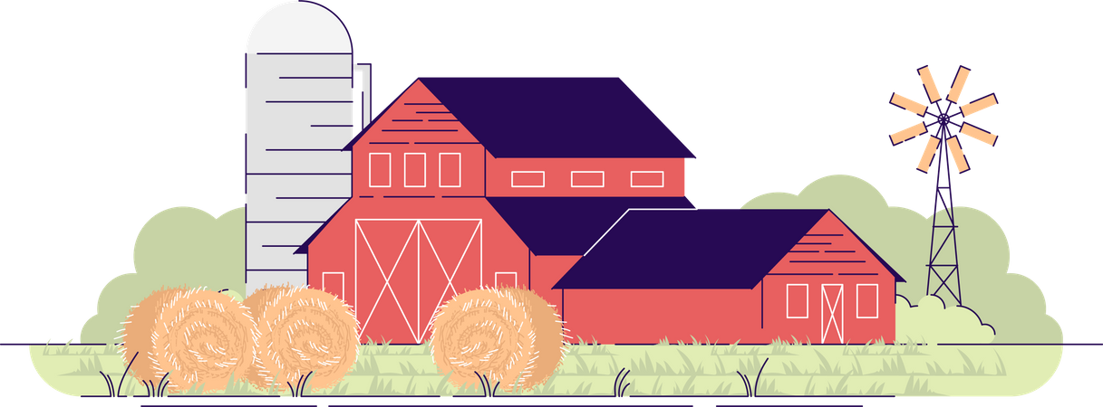 Bauernhof Scheunen mit Heuballen  Illustration