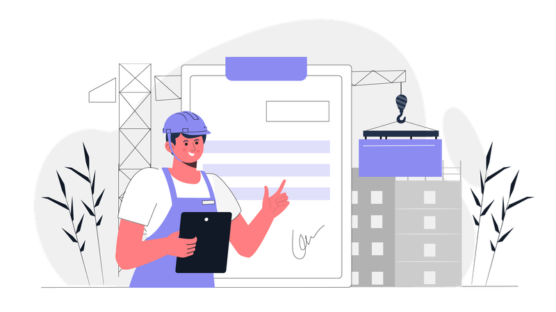 Bauingenieur unterschreibt Dokument  Illustration