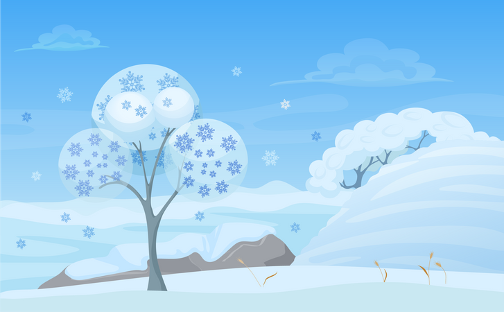 Baum voller Schnee im Winterwald  Illustration