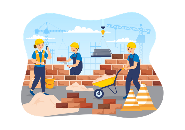 Baustelle Arbeit Gebäude Ziegel Wand  Illustration