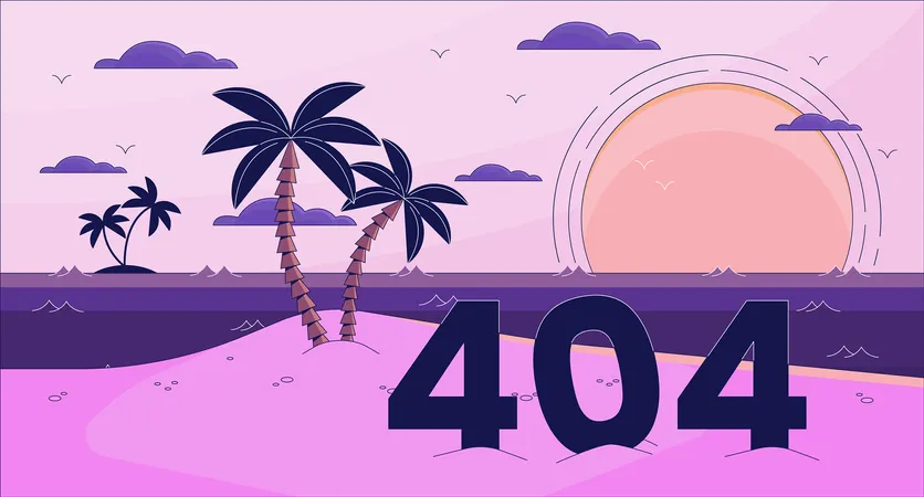 Bay Paradise Error 404 Flash Message Palm Trees On Island Website Landing Page Ui Design Not Found Cartoon Image Dreamy Vibes Vector Flat Illustration Concept With 90 S Retro Background Illustration