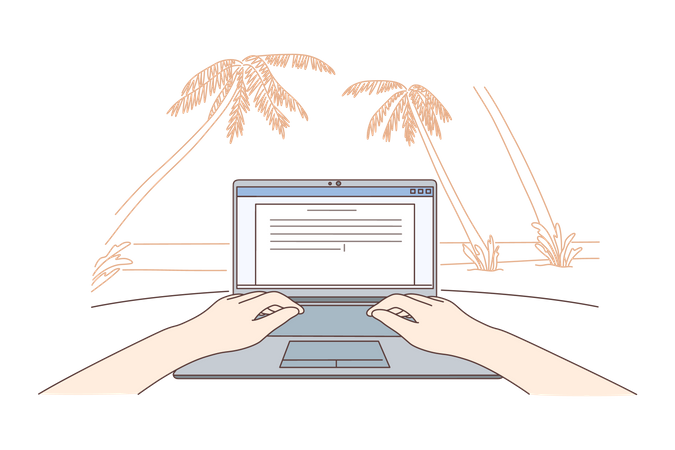 Beach and working programming remotely  Illustration