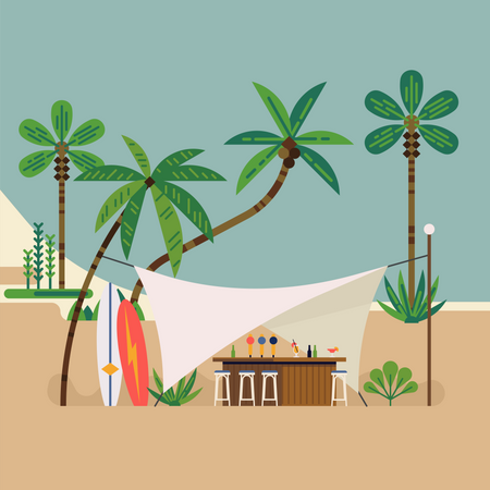 Beach bar with palm trees  Illustration