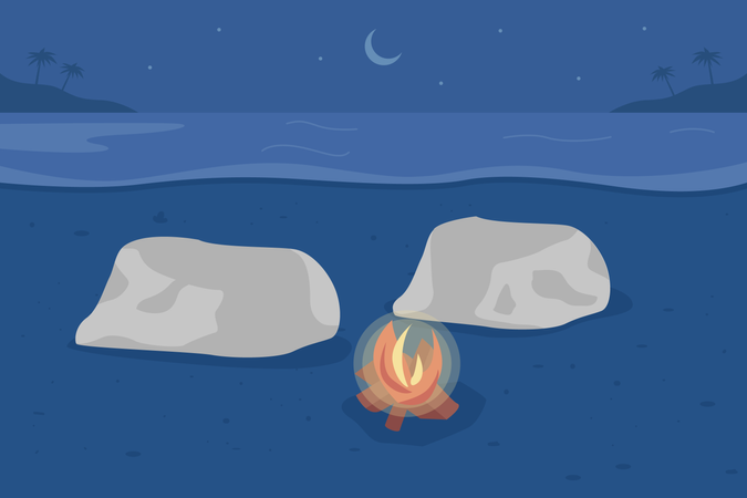 Beach bonfire Illustration
