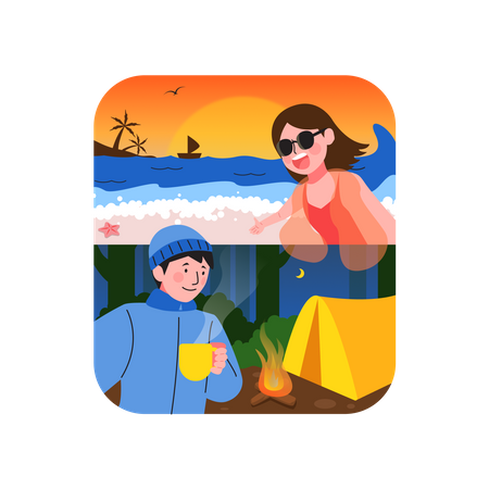 Beach camping activities  Illustration