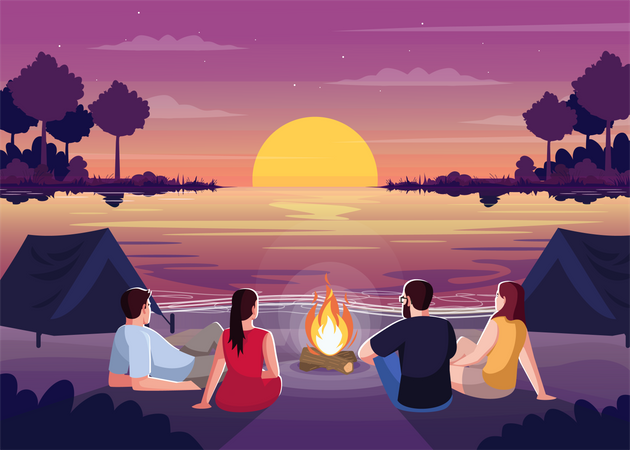 Beach camping at night  Illustration