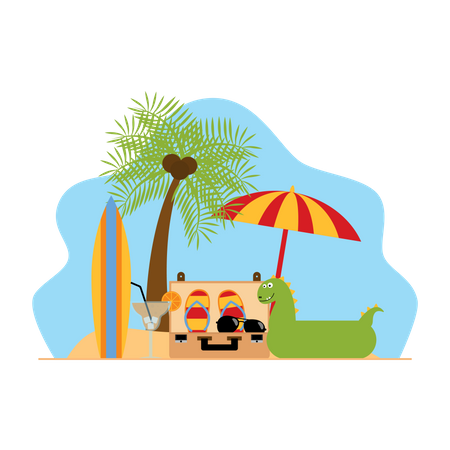 Beach camping under coconut tree  Illustration