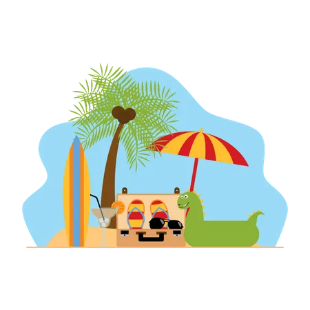 Beach camping under coconut tree  Illustration