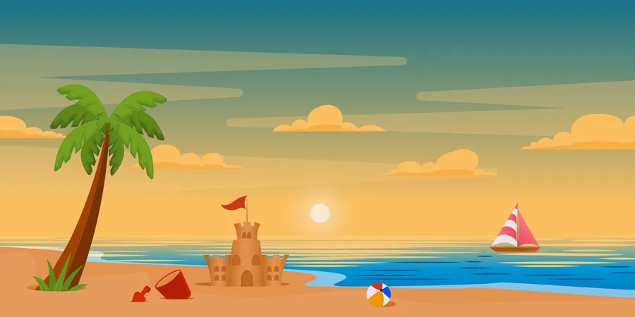 A Beach Castle Made Of Mud Background Design イラスト