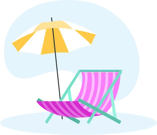 Beach chair and umbrella Illustration