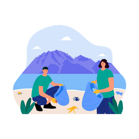 Beach cleaning Illustration