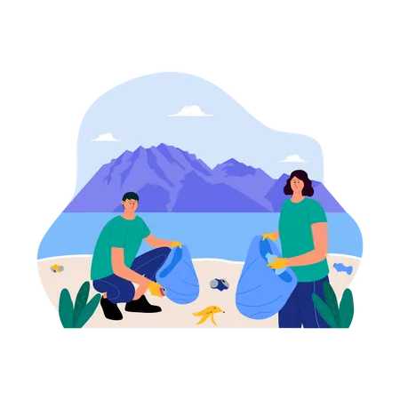Beach cleaning Illustration