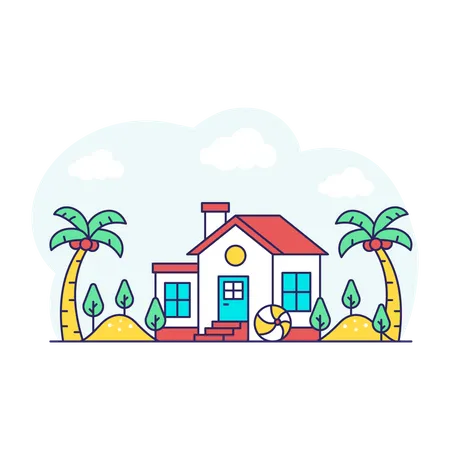 An Illustration Design Of Beach House Illustration