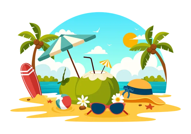 Beach life with coconut  Illustration