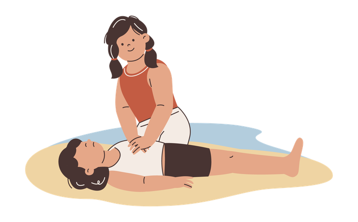 Beach Lifeguard Doing Artificial Respiration  Illustration