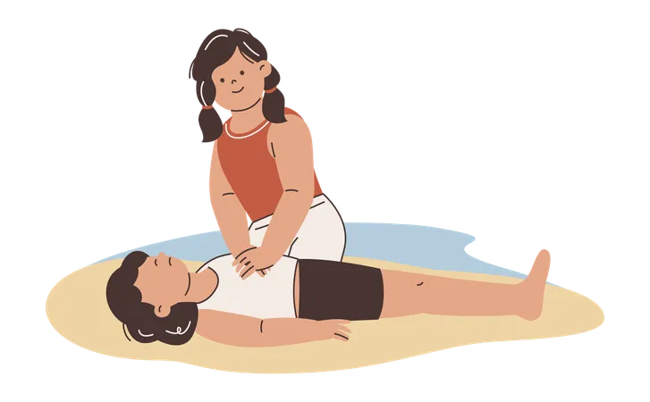 Beach Lifeguard Doing Artificial Respiration  Illustration