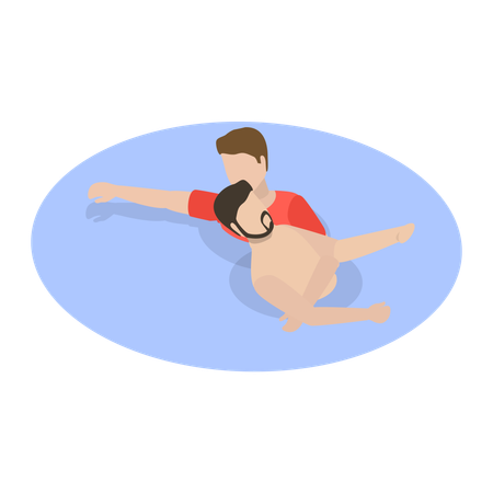 Beach lifeguard rescuing man from drowning in water  Illustration