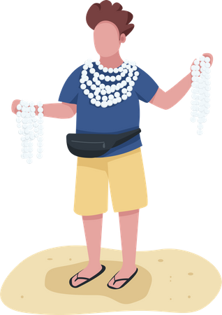 Beach merchant with souvenirs  Illustration