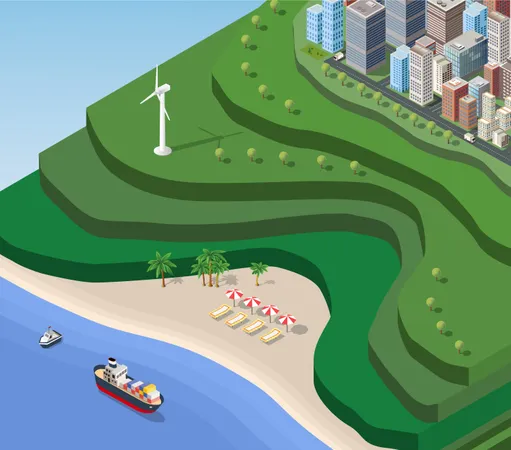 Beach Side Urban City  Illustration