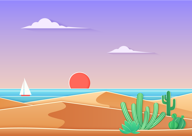 Beach sunset Illustration