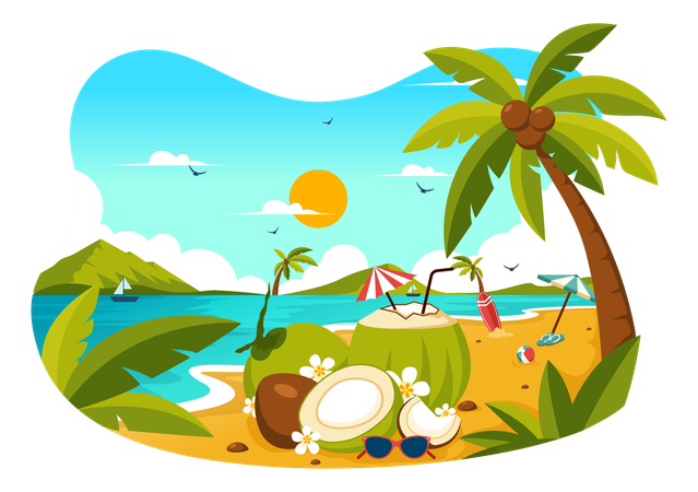 Beach sunset and beach drink  Illustration