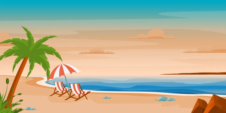 Perfect Beach Template With Rattan Chairs Illustration