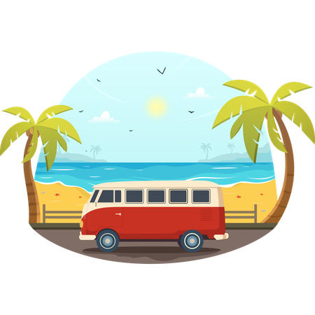 Beach trip in Summer Vacation  Illustration