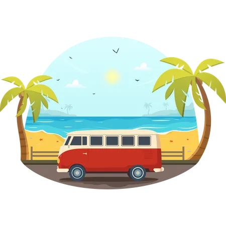 Beach trip in Summer Vacation  Illustration