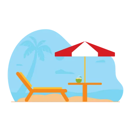 Beach umbrella chair sitting Illustration