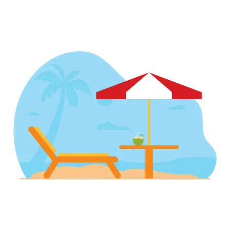 Beach umbrella chair sitting  Illustration