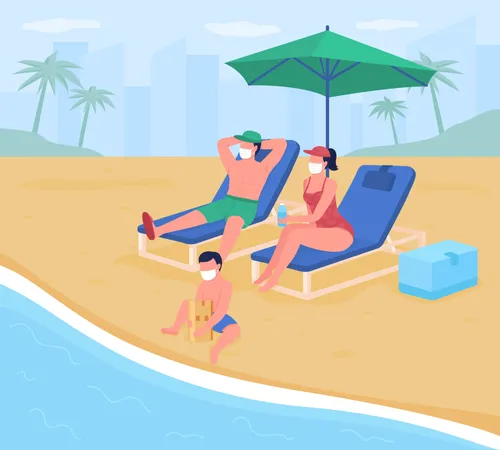 Beach vacation with new safety standards  Illustration