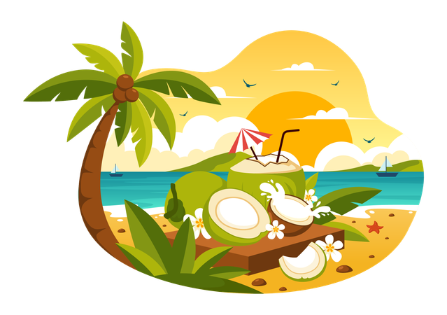 Beach view and Beach drink  Illustration