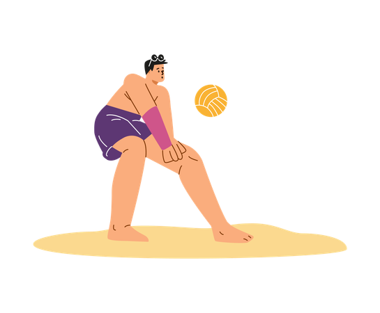 Beach volleyball player man hits the ball on the sand  Illustration