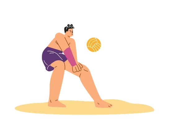 Beach volleyball player man hits the ball on the sand  Illustration