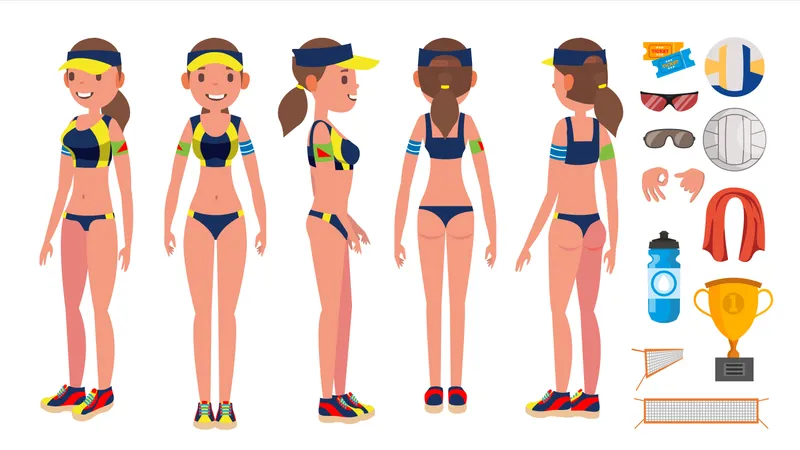 Beach Volleyball Player With Equipmments  Illustration