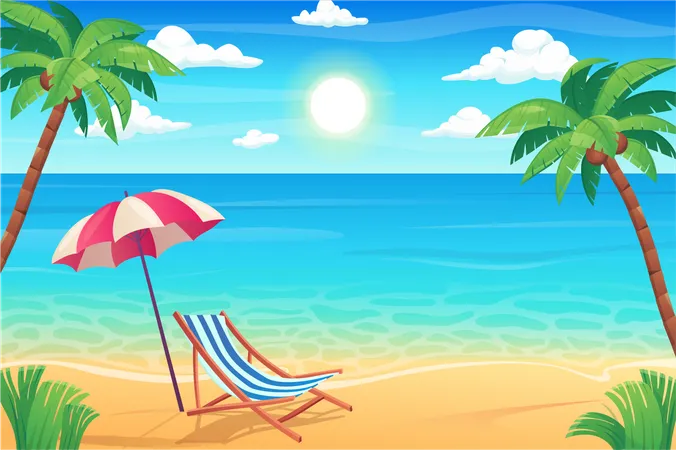 Beach with chair Illustration