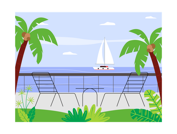 Beach with chairs Illustration