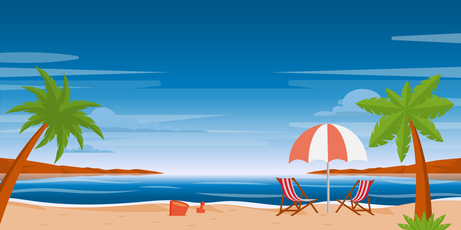 Beach with chairs  Illustration