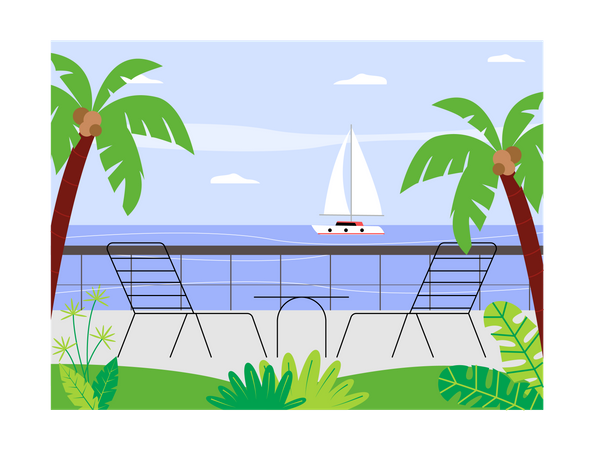 Beach with chairs  Illustration