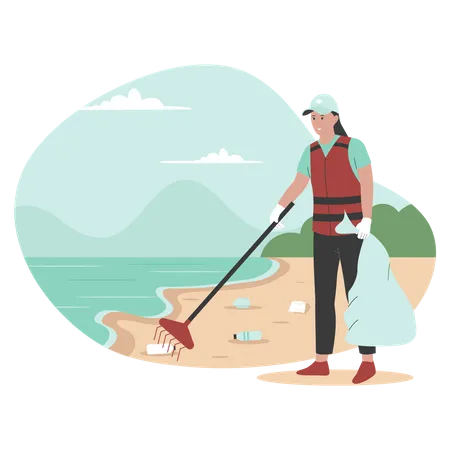 Flat Design Of Beach Workers Clean Up Trash On The Beach Illustration For Website Landing Page Mobile App Poster And Banner Trendy Flat Vector Illustration Illustration
