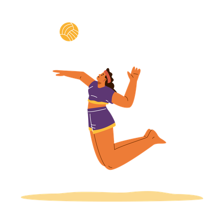 Beachvolleyballspielerin schlägt einen Ball, während sie im Sand springt  Illustration