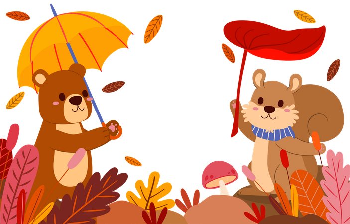 Bear and Squirrel in park  Illustration