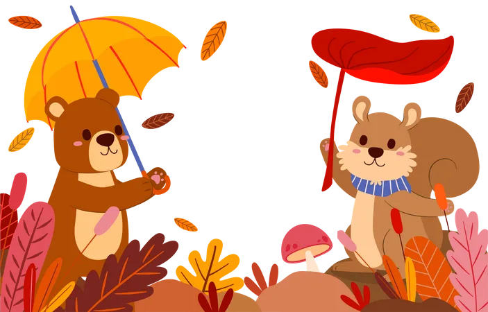 Bear and Squirrel in park  Illustration