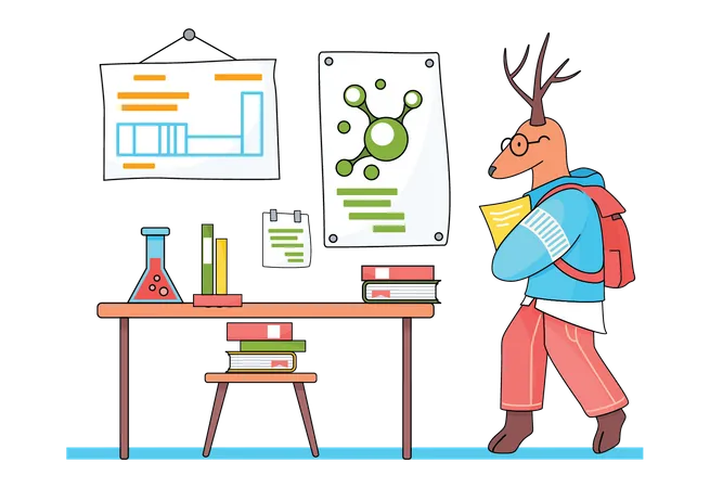 Bear attend science classes  Illustration